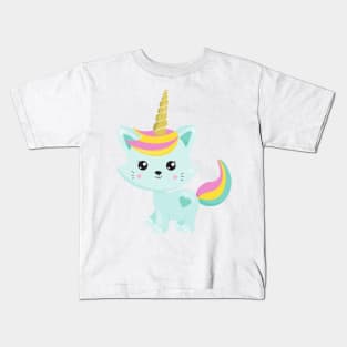 Unicorn Cat, Cute Cat, Blue Cat, Little Cat, Kitty Kids T-Shirt